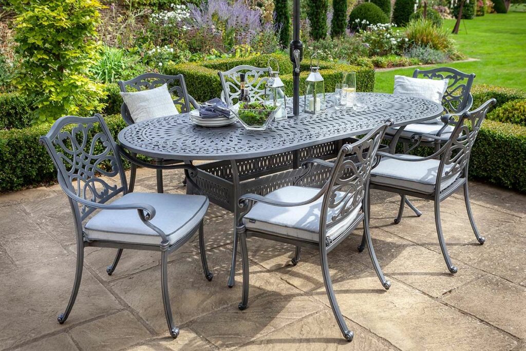 Six seater outdoor dining set from Hilltop Garden Centre