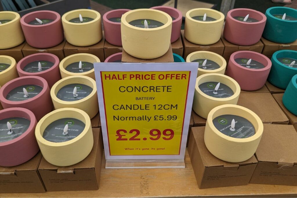 Outdoor candles at Hilltop Garden Centre Essex