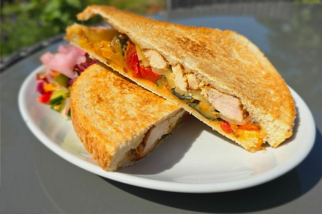 Chicken, cheddar & Mediterranean vegetable toastie at Hilltop garden Centre Clacton