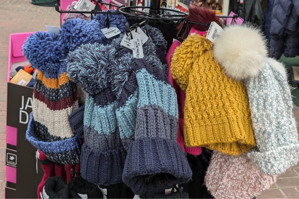 Winter hats and scarves and Christmas gifts at Hilltop Garden Centre Clacton