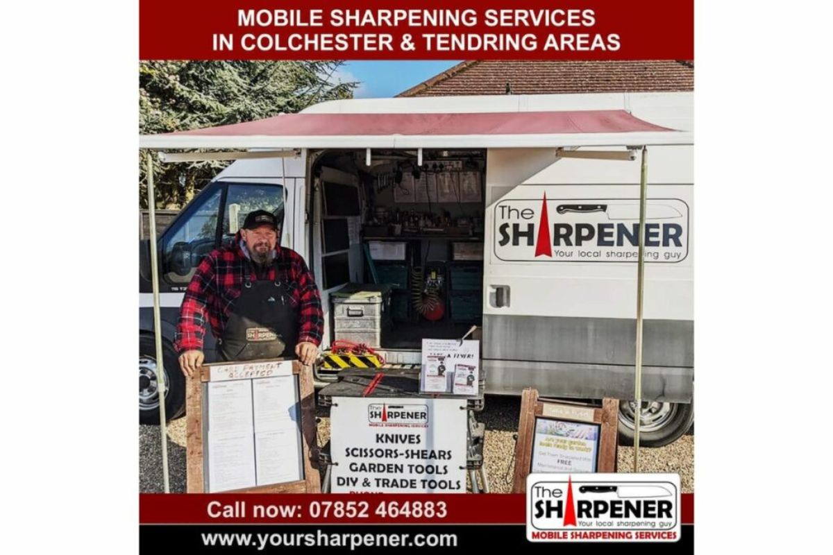 Tool sharpening at Hilltop Garden Centre Essex