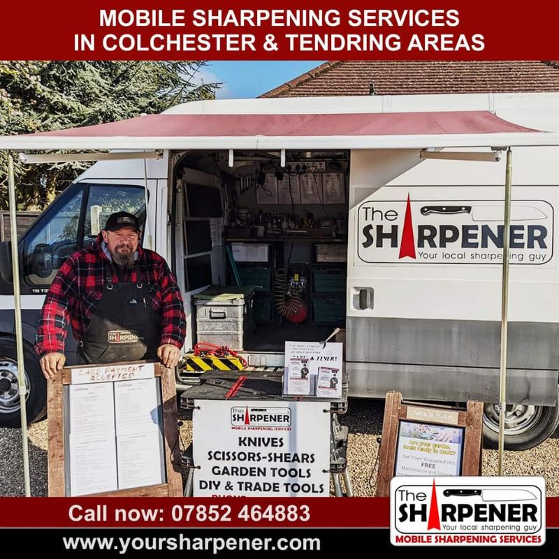 Tool sharpening at Hilltop Garden Centre Essex